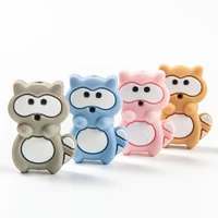 10pcslot cartoon raccoon bpa free food grade silicone beads chew toys accessories baby teethers diy necklace pendan