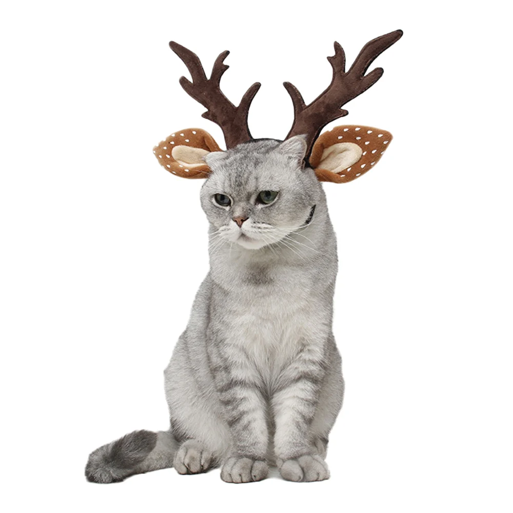 Забавный костюм для кошки, собаки, Рождественский олень головной убор рога, шапка для питомца, маскировка, головной убор, аксессуары для Хэллоуина, новогодний реквизит для фото вечеринок