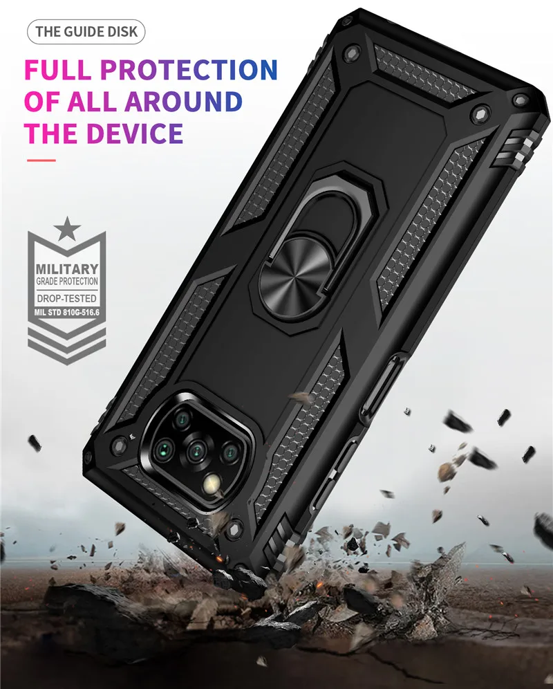 

For Xiaomi Pocophone Poco X3 NFC Case Shockproof Armor Stand Holder Car Ring Phone Case for Mi Poco X3 Pro Back Cover