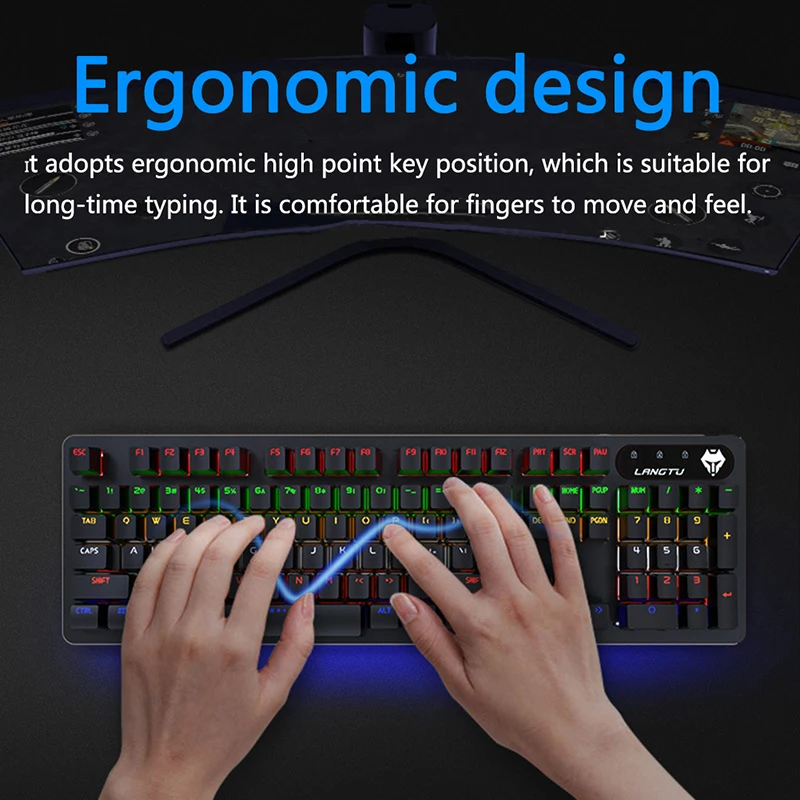 

LANGTU G100 Mechanical Game Keyboard, 6 Kinds Of Light Effects USB Wired Keyboard Backlit RGB LED, 104 Keys Mechanical Cushioned