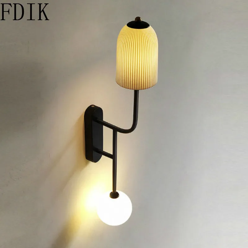 

New Chinese Led Wall Lamp for Living Room Bedroom Bedside Wall Light Ceramic Lights Home Decoration Luminaire Lighting Fixture
