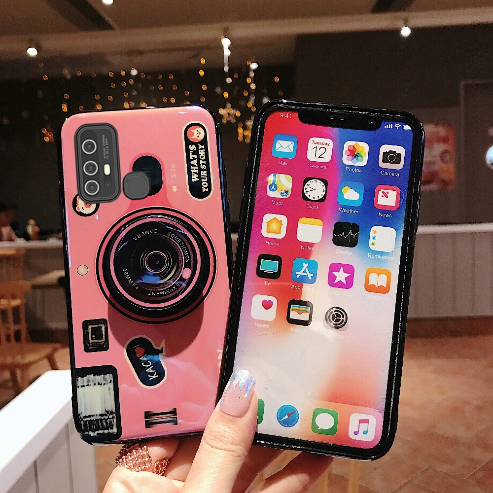 For VIVO X50 X30 Pro Retro Blue Light Case 3D Camera Phone Z6 S6 S5 Silicone Soft TPU Stand Holder Back Cover |