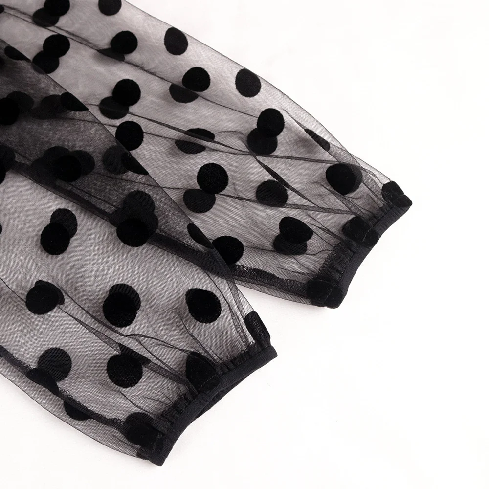 

Sexy Cascading Ruffles Ball Gown Dress Women Elegant Polka Dot Printing Mesh Patchwork Summer Robe Femme Autumn Casual Vestido