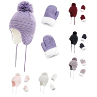 winter ear muff thick mitten childrens cap gloves hat glove hats sets fashion kids warm knitted pompom caps gloves beanies
