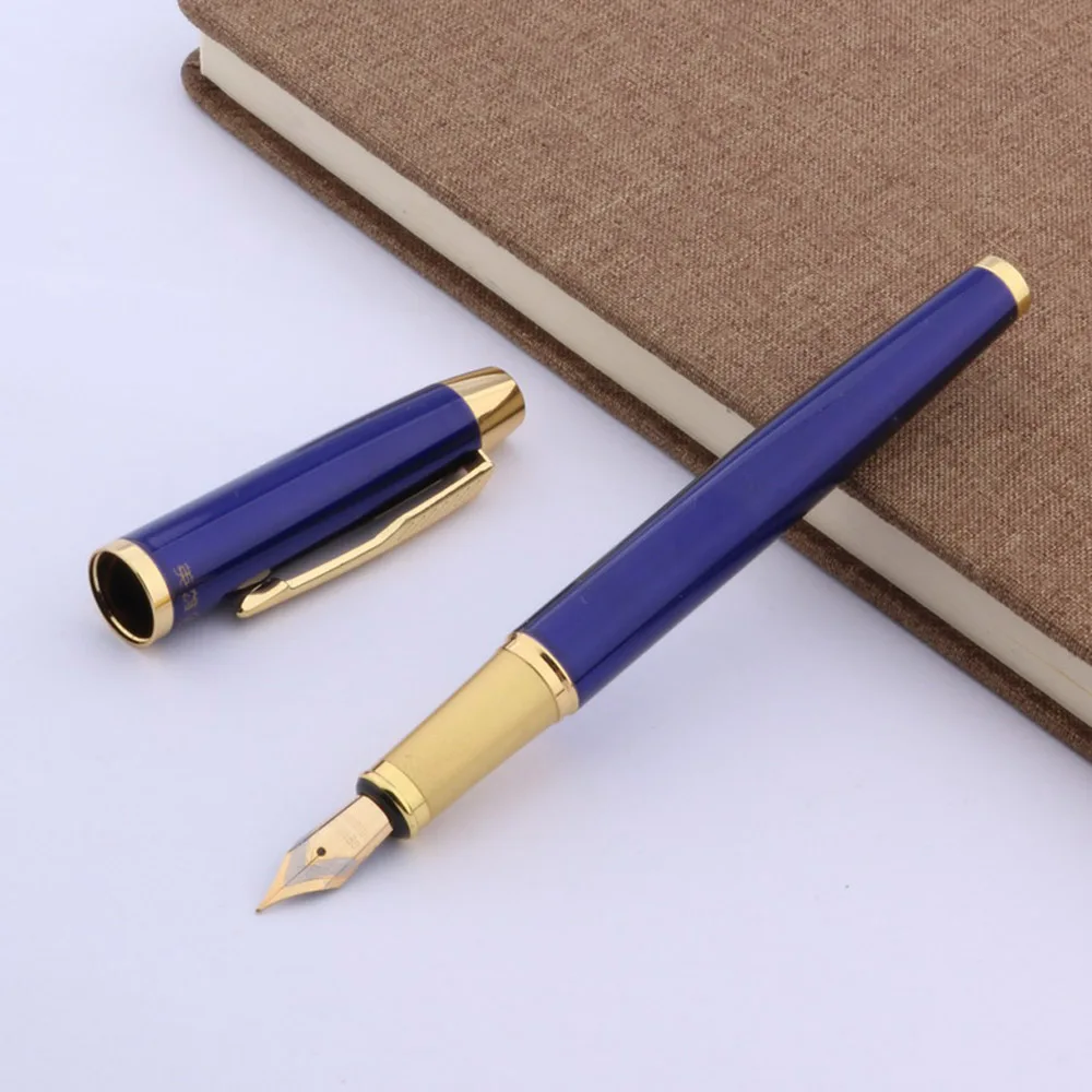 Металлическая 8007 новая ручка перьевая золотистая синяя со стрелкой и зажимом|blue