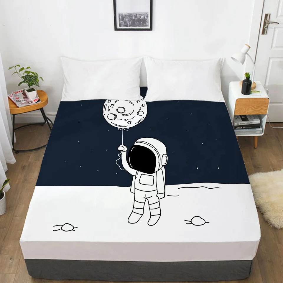 

3D Bed Sheet With Elastic Fitted Sheet Double Mattress Cover 135/150/180/200/160x200 Cartoon Kids Bedding for Baby Boy Space