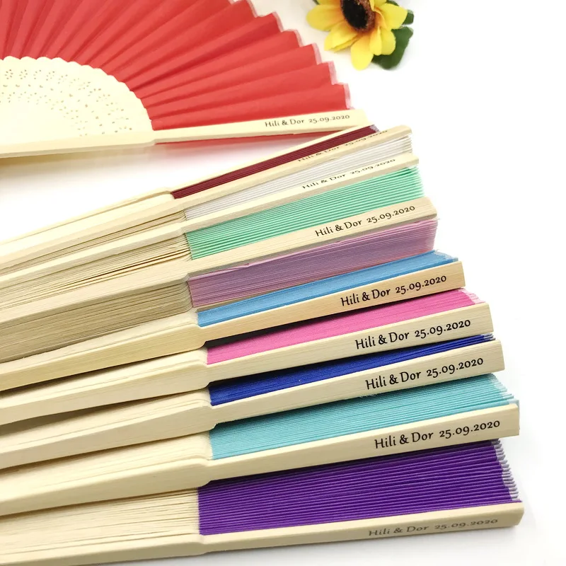 100PCS Customized Wedding Fold Fan Silk Printing Bride&ampGroom's Name and Date Personalized Hand Bamboo Promotional Gift | Дом и сад