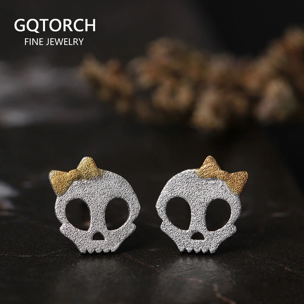 925 пробы серебряные серьги с черепом для женщин бантом в стиле ретро панк