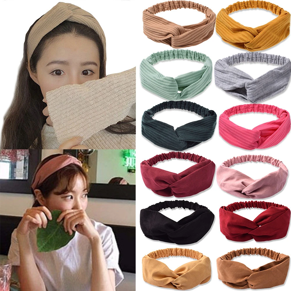 

Simple Temperament Solid Color Cross Hair Band Face Wash Headband Jewelry