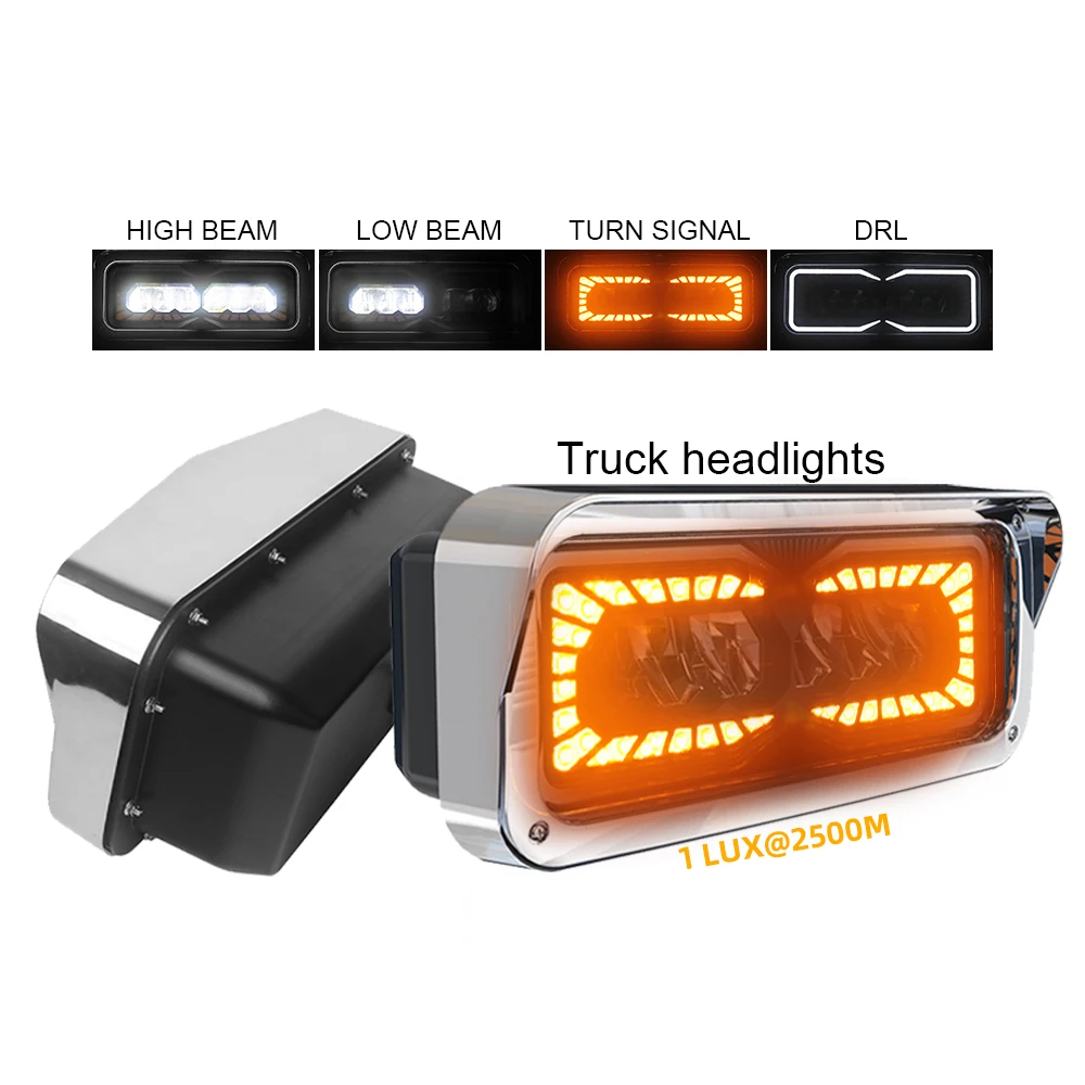 

DOT Legal US for Kenworth Truck Rectangular Headlight High Low Beam Turn Signal White DRL H4656 H4651 H4652 H4666 Led Headlight