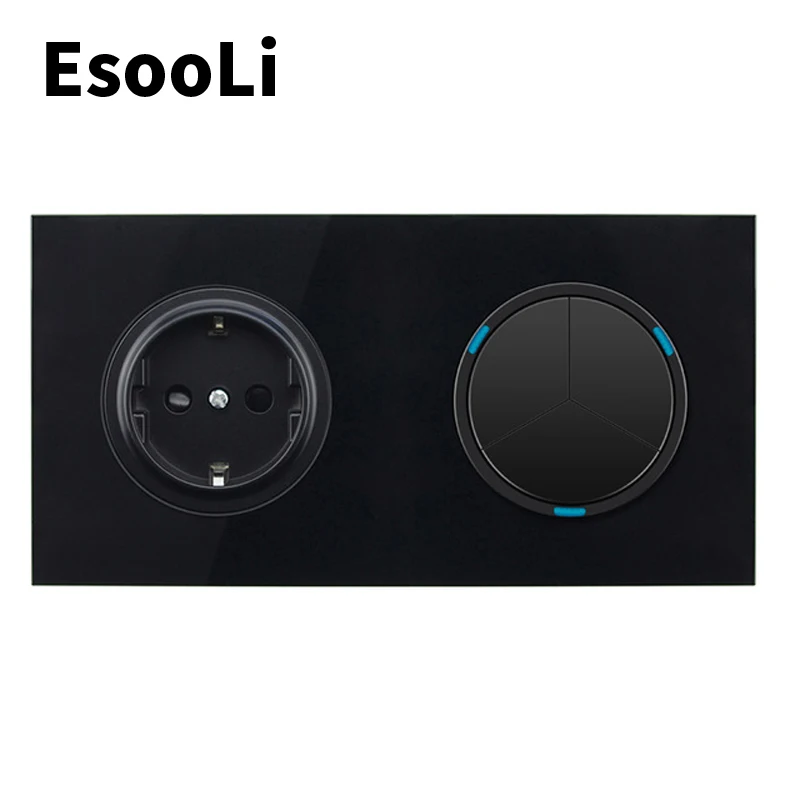 Розетка настенная EsooLi 16 А 1/2 путей с прозрачной стеклянной панелью|Выключатели| |