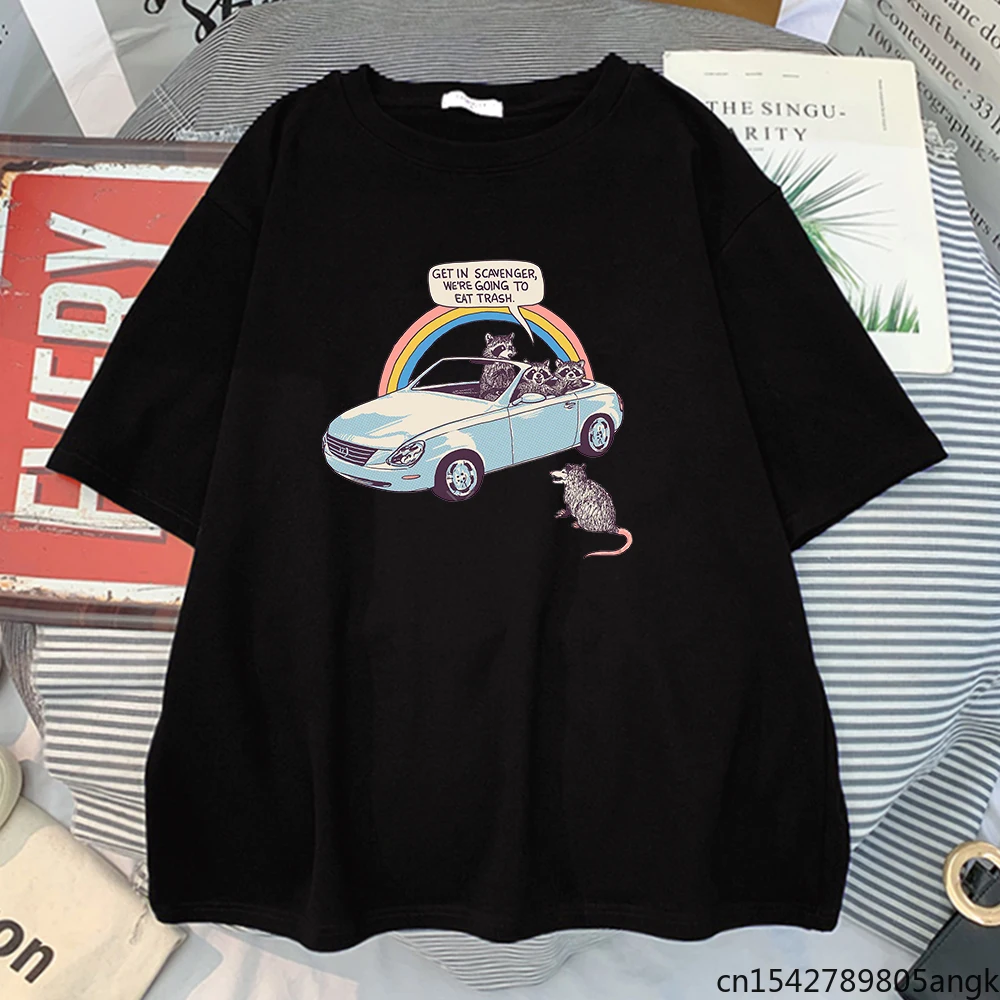 

Get In Scavenger We Eat Trash Print T-Shirts Womens Breathable Summer Clothing Retro Casual Funny Loose Female