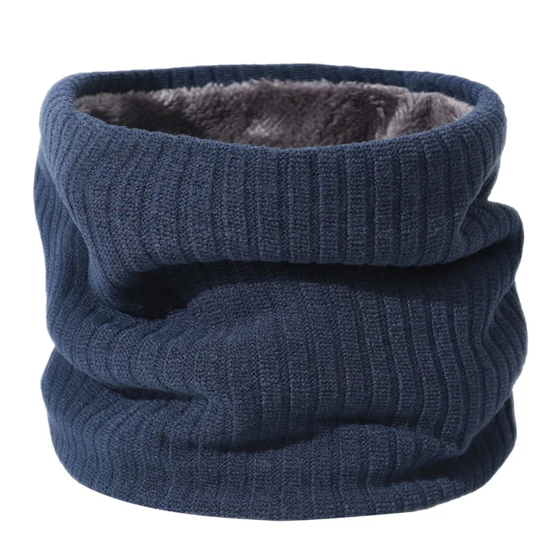 

Winter Unisex Warm Knitted Ring Scarf Fleece Inside Elastic Knit Plush Scarves Men Women Thick Warmers Cotton Neck Ring