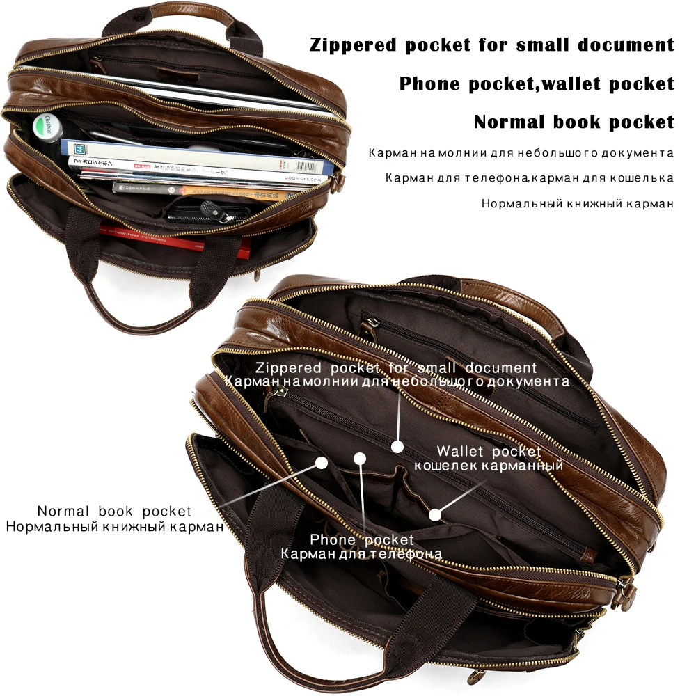 

WESTAL Men's Briefcase Men's Leather Bag Men Genuine Leather Zip Messenger Bag Man Leather Laptop Bag for Men Computer Bags 9207
