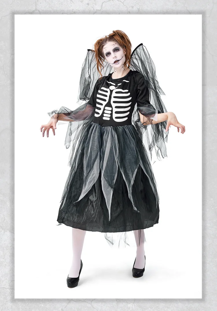 

Skull Zombie Ghost Bride Halloween Costume for Women Halloween Scary Cosplay Outfit Set Skeleton Tutu Dress
