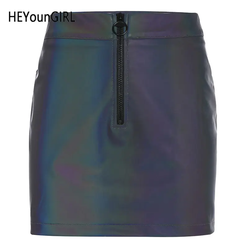 reflective fabric HEYounGIRL Светоотражающие Harajuku мини-юбки женские хип-хоп повседневная юбка с высокой талией обтягивающая облегающая короткая юбка женская уличная - Цвет: reflective fabric