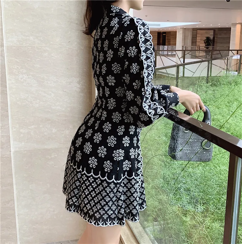 Vintage Print Snowflake Floral Women Lantern Long Sleeve Slim Mini Dress 2020 Autumn Ladies Runway Big Sizes Dresses Vestidos | Женская