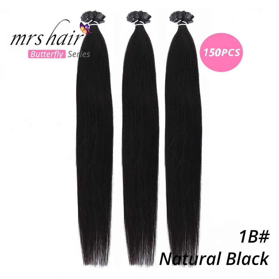MRSHAIR предварительно скрепленные плоские волосы для наращивания 1" 18" Искусственные волосы одинаковой направленности прямые капсулы жидкий кератин волосы - Цвет: KFT1B-150