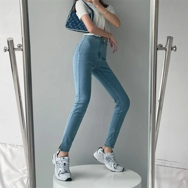 

Woman Skinny Jeans High Waist Clothes Blue Denim Clothing Streetwear Vintage Quality Nice Sretch Vogue Harajuku