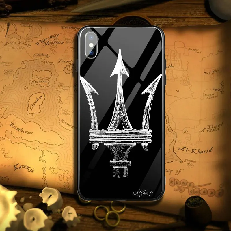 Image 1 Популярные Чехлы Maserati с логотипом автомобиля из закаленного стекла для iPhone 5 5S SE 6 6s Plus 7 8 Plus X XR XS Max Capa Coque Funda - Цвет: Image 1