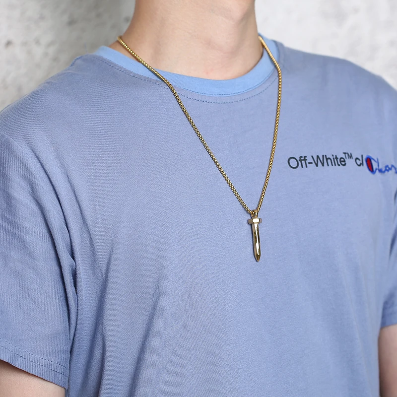 Tidal Men Jewelry Hot Sale Stainless Steel Nail Shape Pendant Cool Style Polished Attractive Gold Necklace Accessories for Male | Украшения
