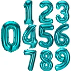 Шары из бирюзовой фольги в форме цифр, 32 дюйма, для украшения детвечерние дня рождения, большие цифровые шарики-гелиевый воздух