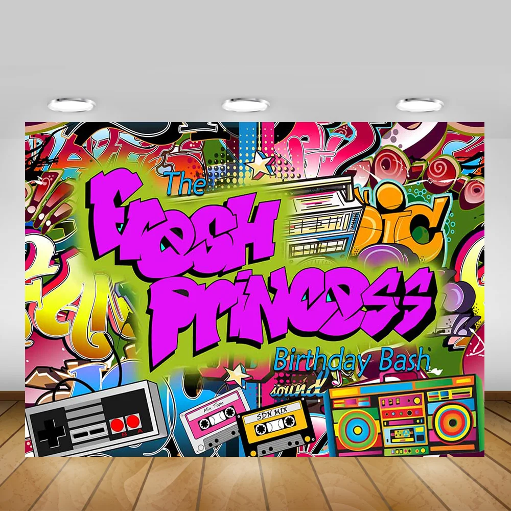Свежий принцессы день рождения фон с изображением граффити на стене радио