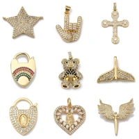 5pcs cubic zirconia creative gold cross lock star bear pendants fashion charms for diy women necklace bracelet dangle jewelry