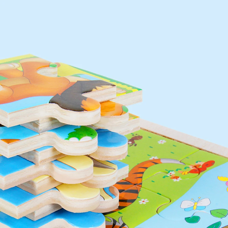 

6 Small Piece Kids 3D Toy Wood Puzzle Wooden Puzzle Jigsaw for Children Baby Cartoon Animal Puzzles Educational Toys