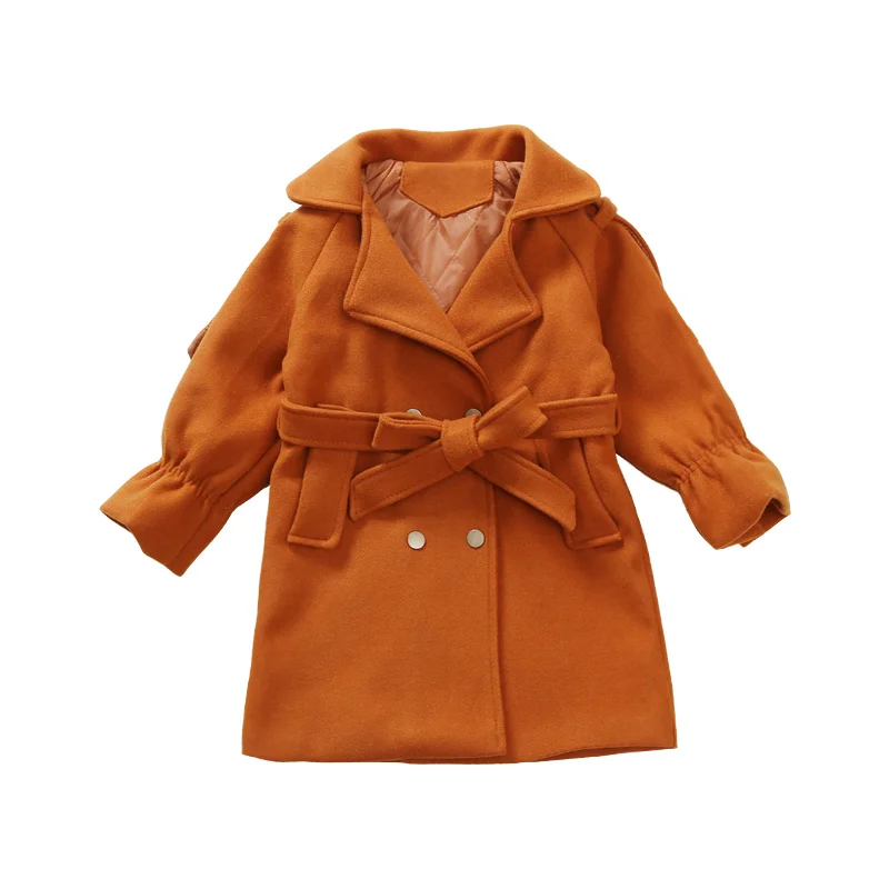 

2020 Winter Jacket Coat for Girls Kids Clothing Solid Pink Coat Outfits Clothes Woolen Overcoat for Children Outwear