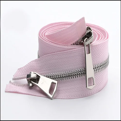 pinksilver 1 шт., золотые, серебристые, черные, экологически чистые Металлические молнии, 5# A Coudre, двойные ползунки, застежки-молнии для шитья, пуховики, аксессуары - Цвет: pinksilver