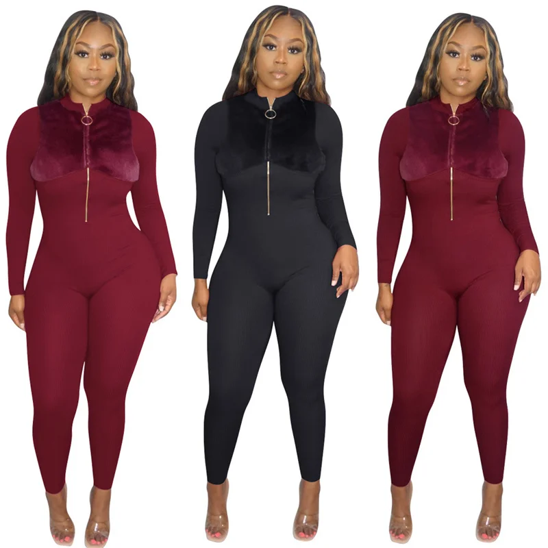 

Women Fashion Casual Spring Wear Jumpsuits Overalls Solid Long Sleeve Zipper Design Jumpsuit