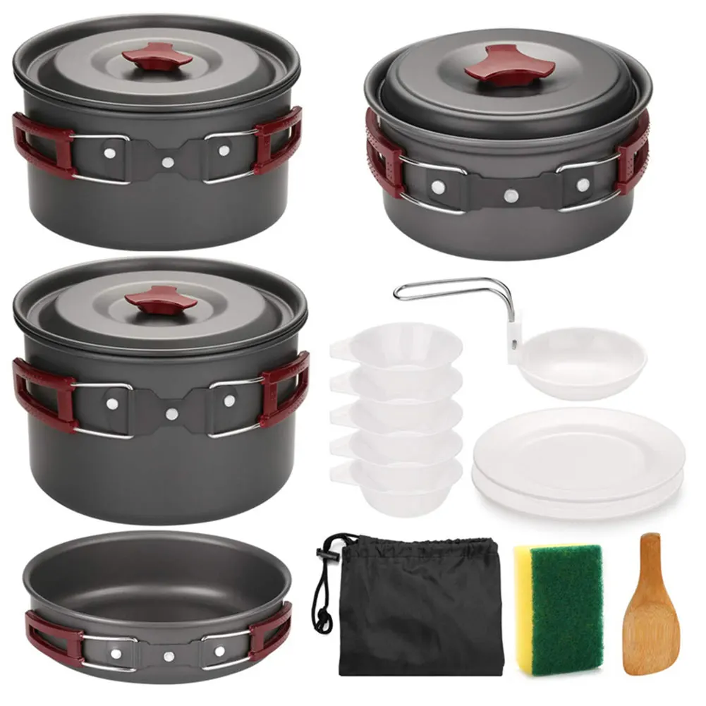 

Camping Cookware Set Picnic Stove Set Outdoor Cook Set Picnic Portable Ultralight Fold Cookware Pan 5-6 People for Cooking Red