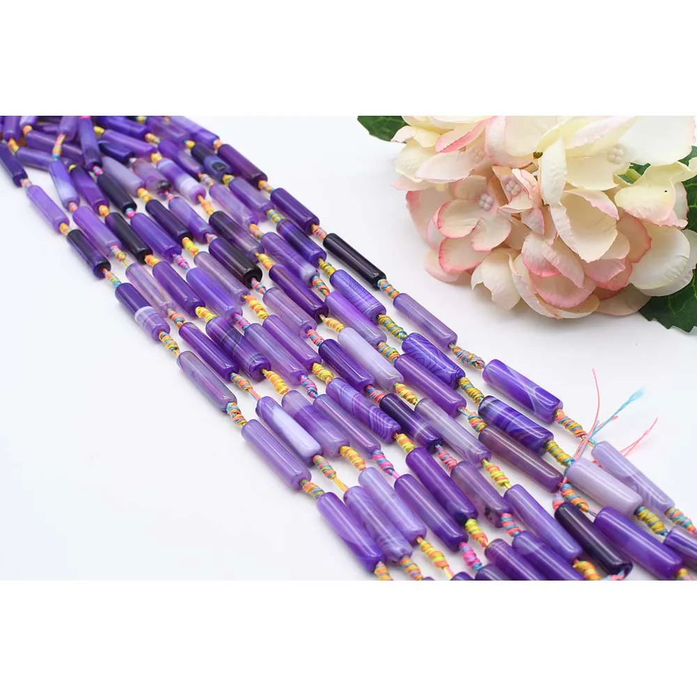

2strands/lot 30mm Natural Smooth Purple stripe cylindrical Agate stone For DIY Bracelet Necklace Jewelry Making Strand 15"