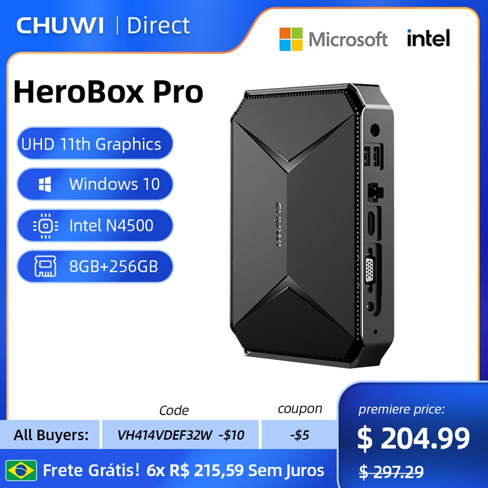 

Mini PC CHUWI HeroBox Pro Intel Jasper Lake N4500 up to 2.8GHz 8GB RAM 256GB SSD Windows 10 4K 60Hz with 4* USB, HD 2.0