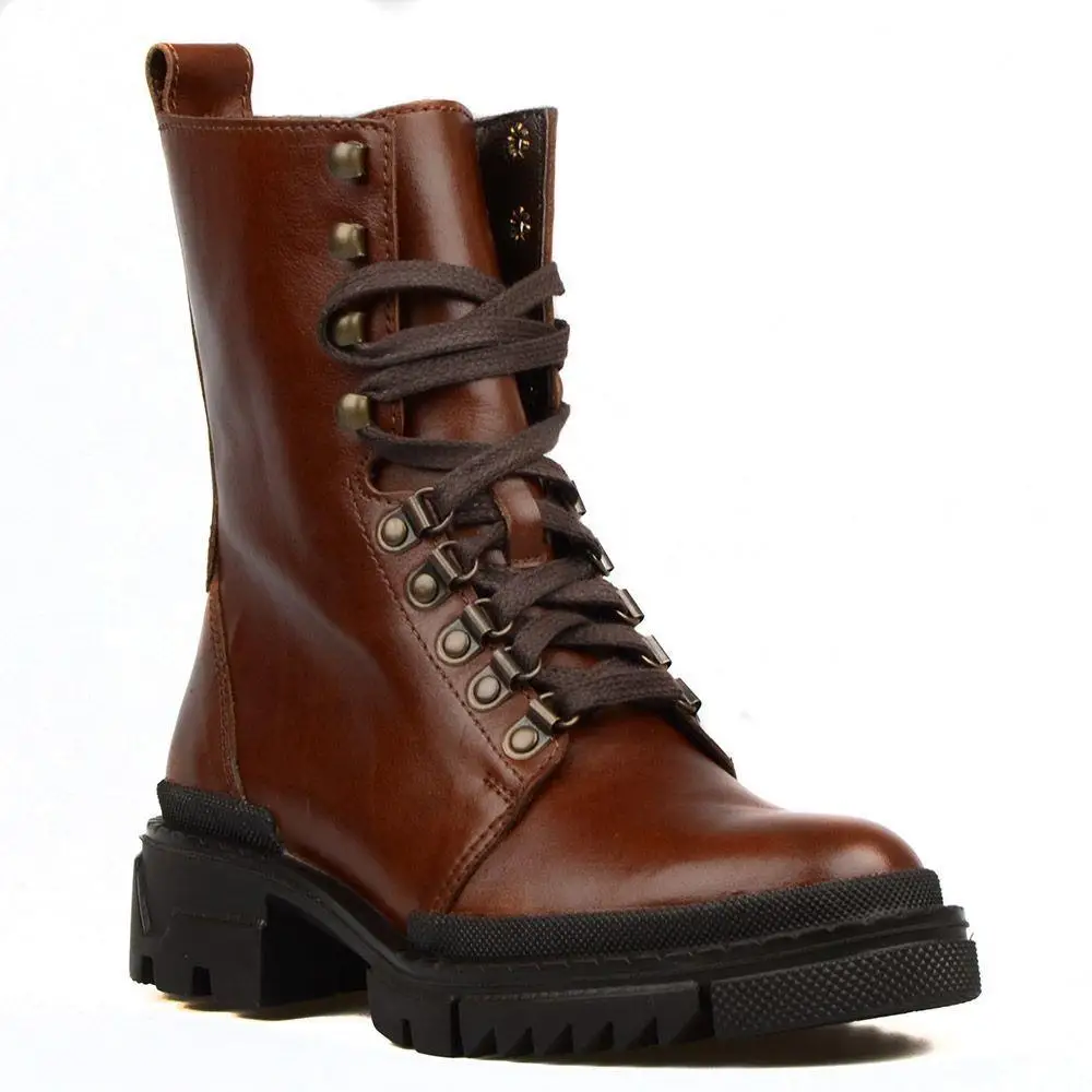 Ботильоны женские коричневые на шнуровке из натуральной кожи