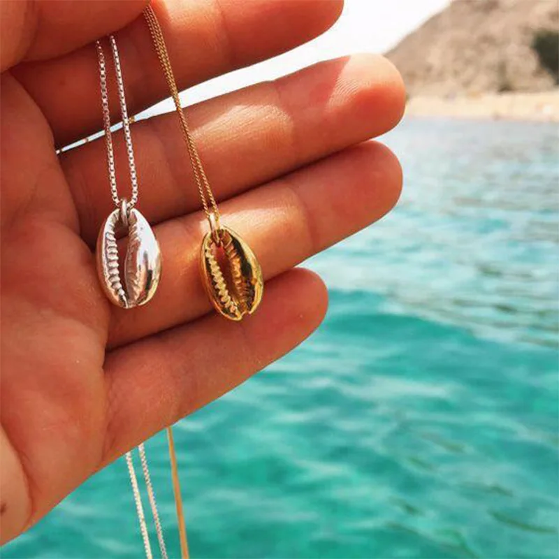 

New Personality Metal Shell Long Chain Necklace Pendants Women Fashion Gold Silver Clavicle Statement Necklace