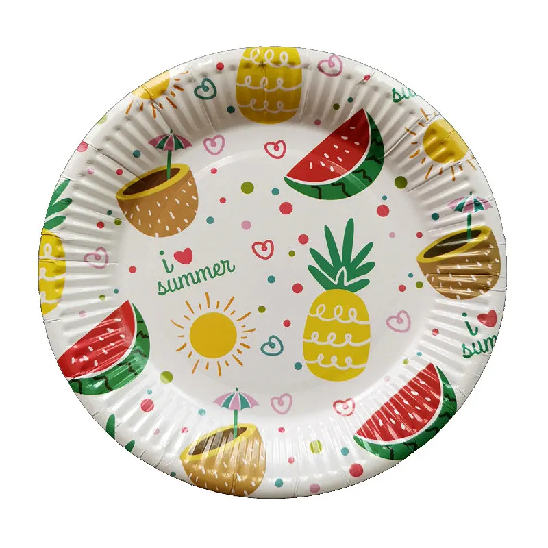 10pcs 7inch plates 10 шт бумажная тарелка, одноразовая посуда, набор, одноразовая тарелка с рисунком арбуза для украшения свадьбы, дня рождения, вечерние принадлежности - Цвет: 10pcs 7inch plates