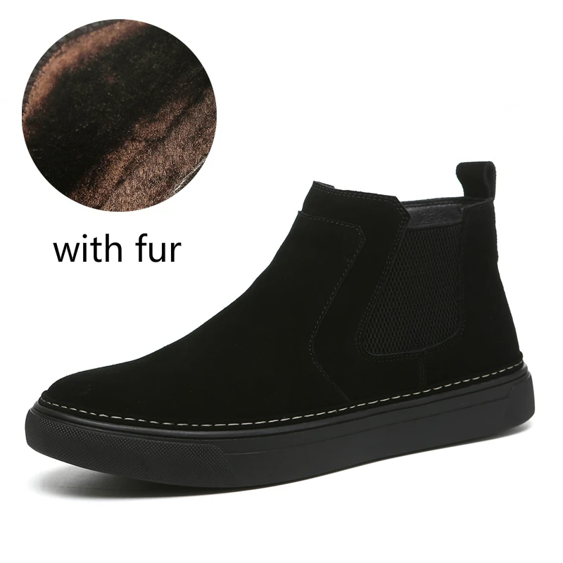 Мужские Роскошные модные теплые плюшевые ботинки челси из коровьей кожи Зимняя