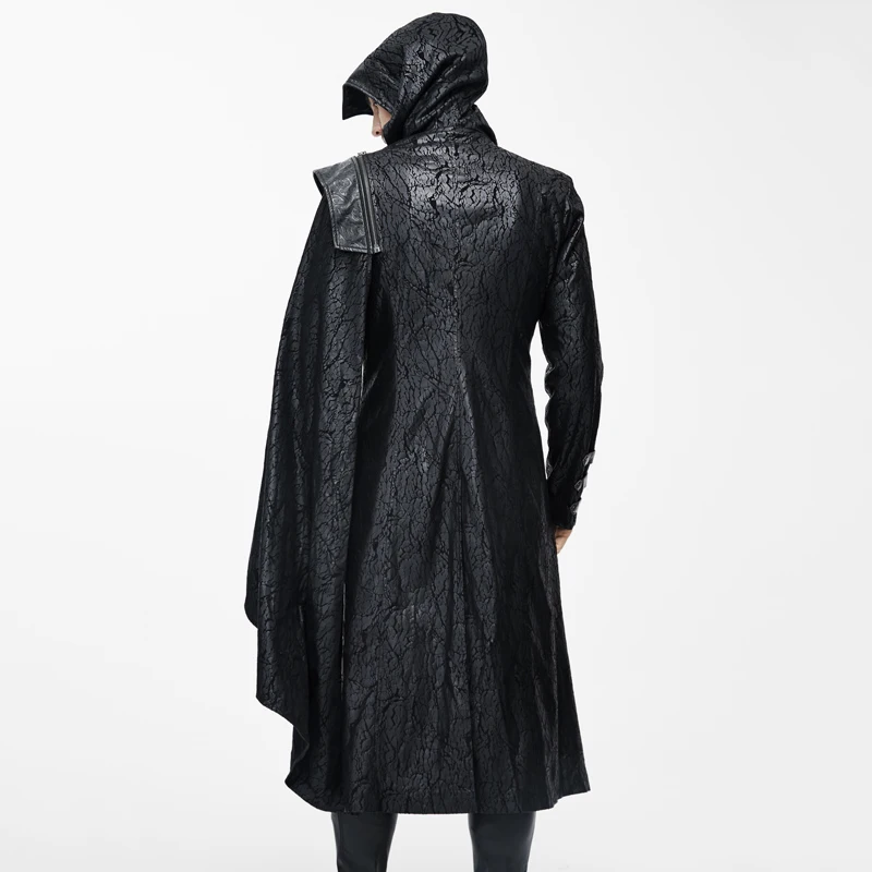 Мужская длинная куртка с капюшоном Devil черная кожаная накидка в готическом
