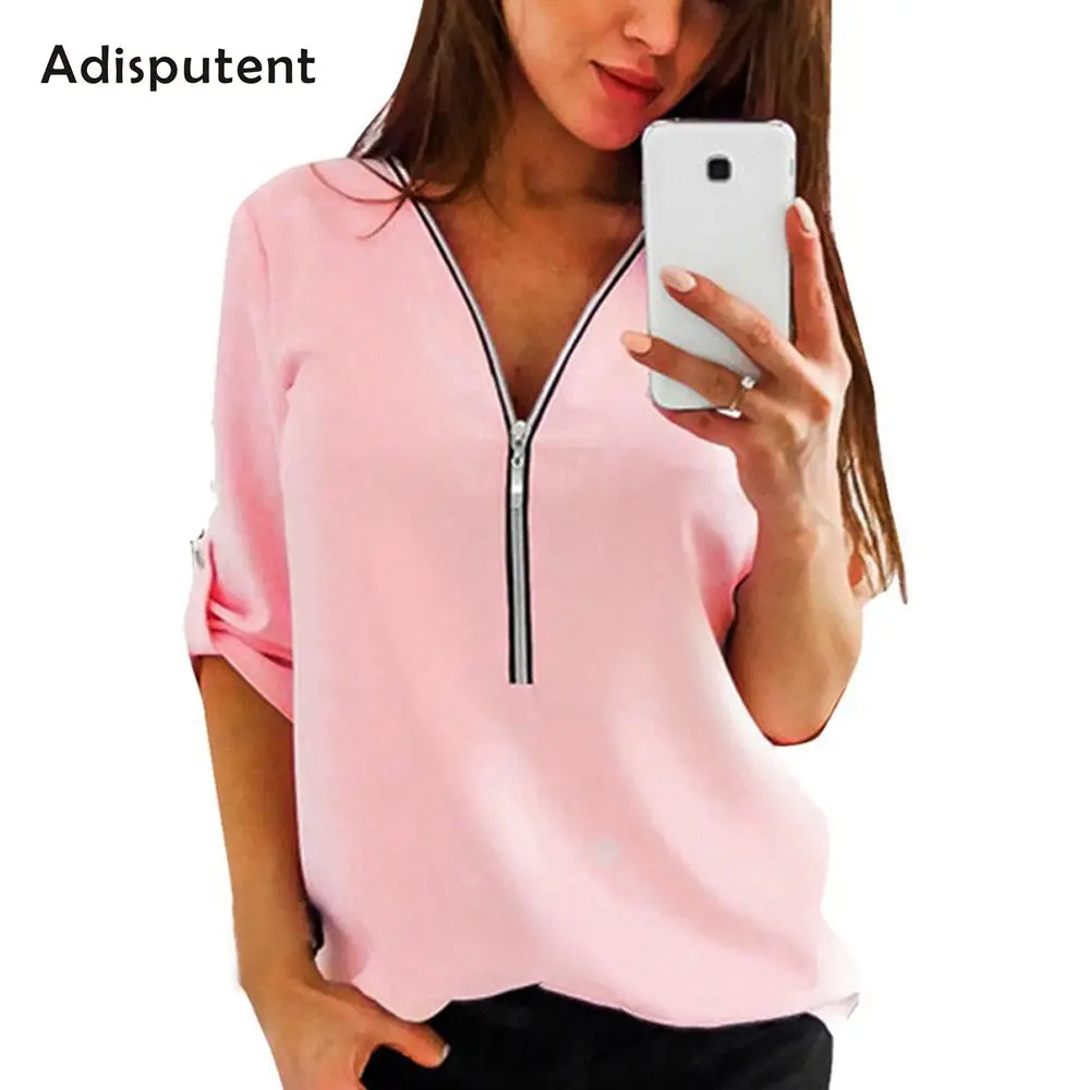 Женские рубашки на молнии с коротким рукавом сексуальные женские топы и блузки v