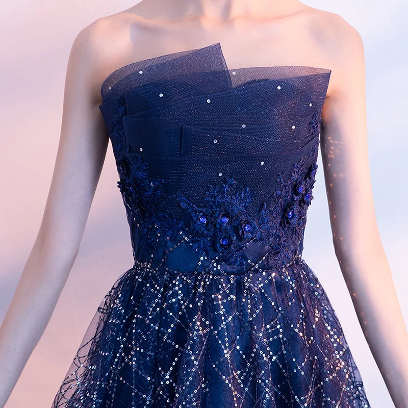 Темно-синий китайский Восточный с открытыми плечами Свадебные женские