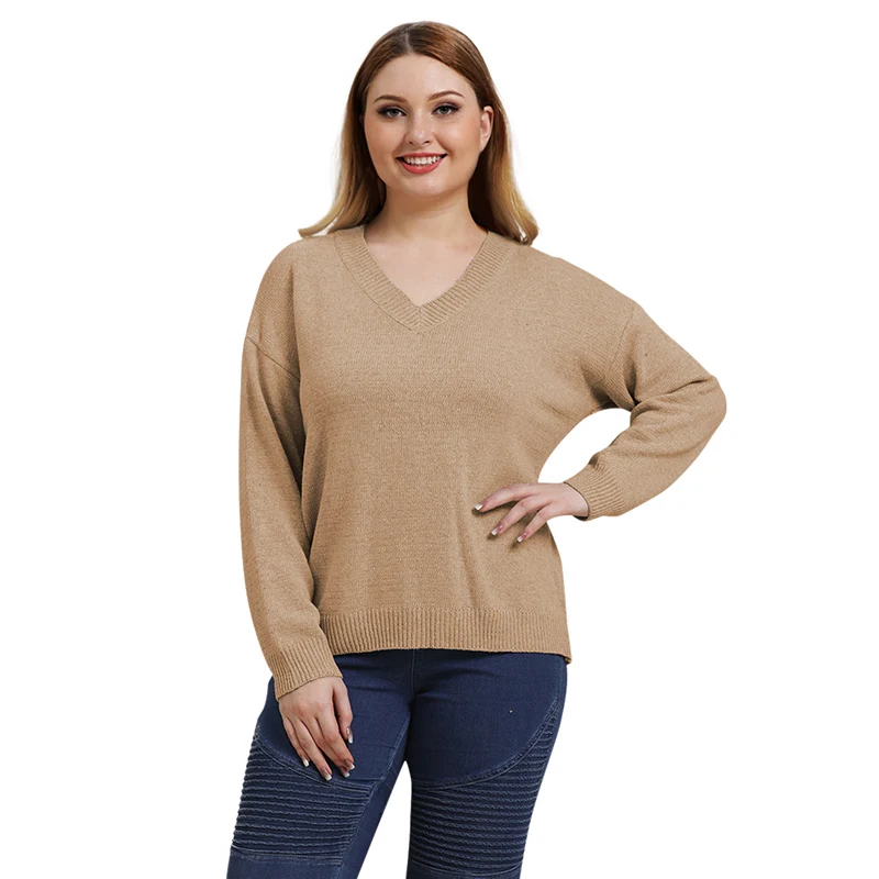 X 2019 Autumn Winter Large Size Loose Thin Section V-neck Knit Sweater Long-sleeved Pullover Women jersey mujer pull femme | Женская