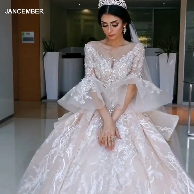 HTL681 сексуальное роскошное фатиновое платье с расклешенным рукавом аппликацией и