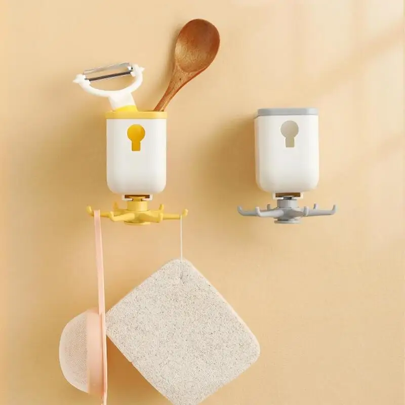 

360° Rotary Storage Hook Key Holder Self Adhesive 6 Hooks Hanging Rack Kitchen Organizer Bathroom Wall Door