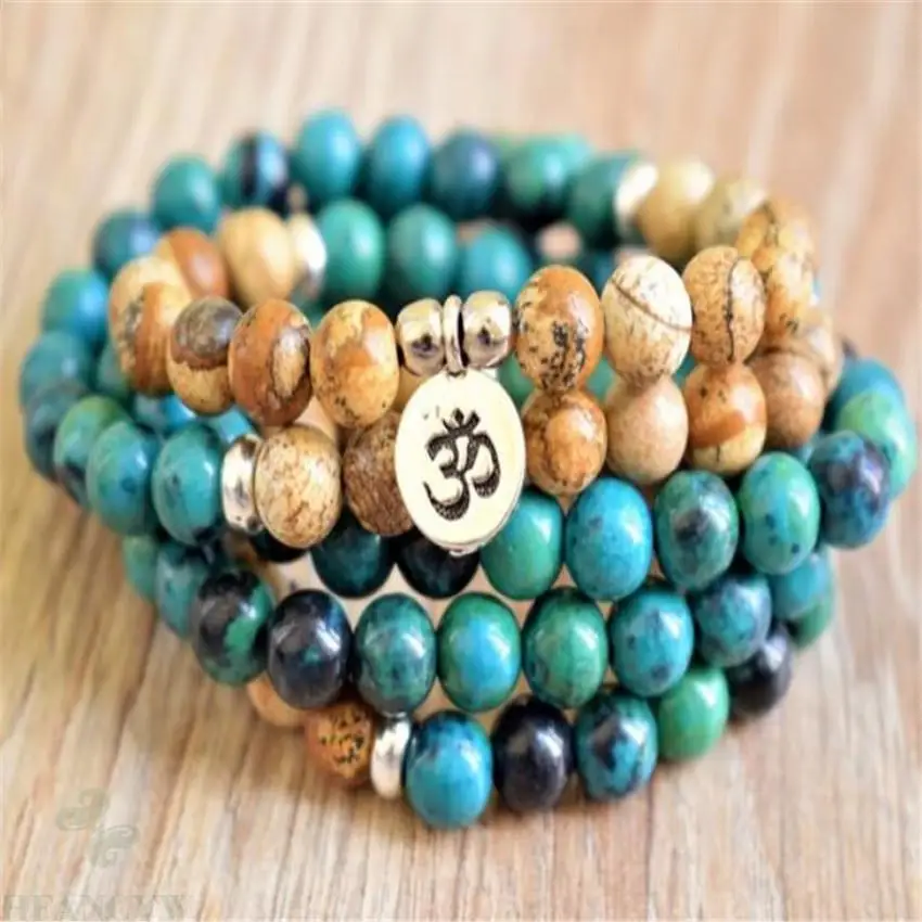 

8mm Picture Stone malachite Gemstone 108 Beads Mala Bracelet chain Veins Gemstone Wrist yoga cuff Handmade