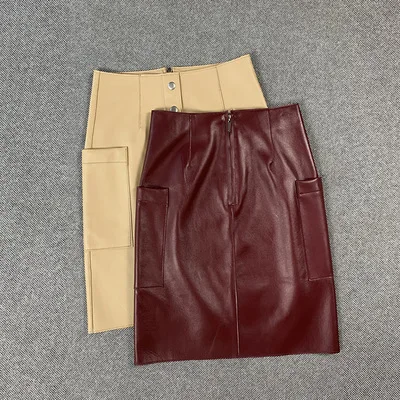 

2020 Women Spring Genuine Real Sheep Leather Skirt E57