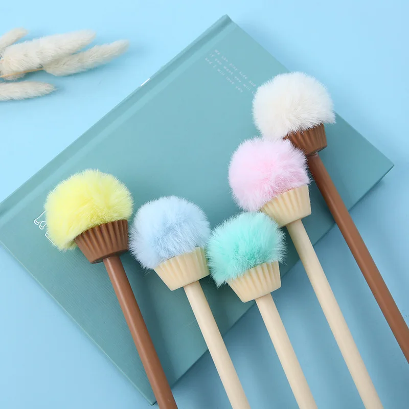 

30 pcs/lot Kawaii Cone Hairball Gel Pen Cute 0.5 mm black Ink Signature Pens Promotional Gift Stationery School Supplies