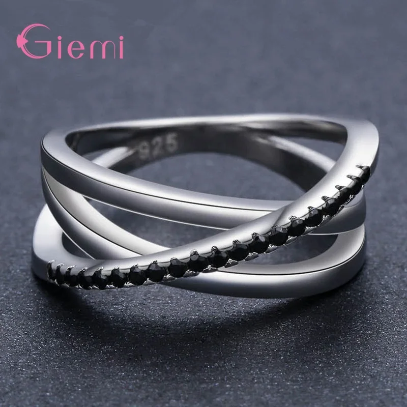 Кольцо с крестом 925 Sterling Silver Black Micro Cubic Zirconia S925 Bifurcation Round CZ Rings для женщин, оригинальные ювелирные изделия.