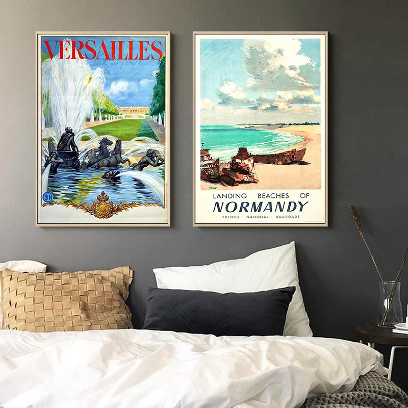 Франция Нормандия Версаль путешествия холст картины старинные крафт плакаты с